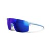 Julbo Faster M sunglasses in light blue with REACTIV blue mirrored shield lens — Matthew Sports.