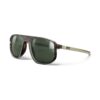 Front angled view of Julbo Ward sunglasses with tortoiseshell frame and green polarised lenses.