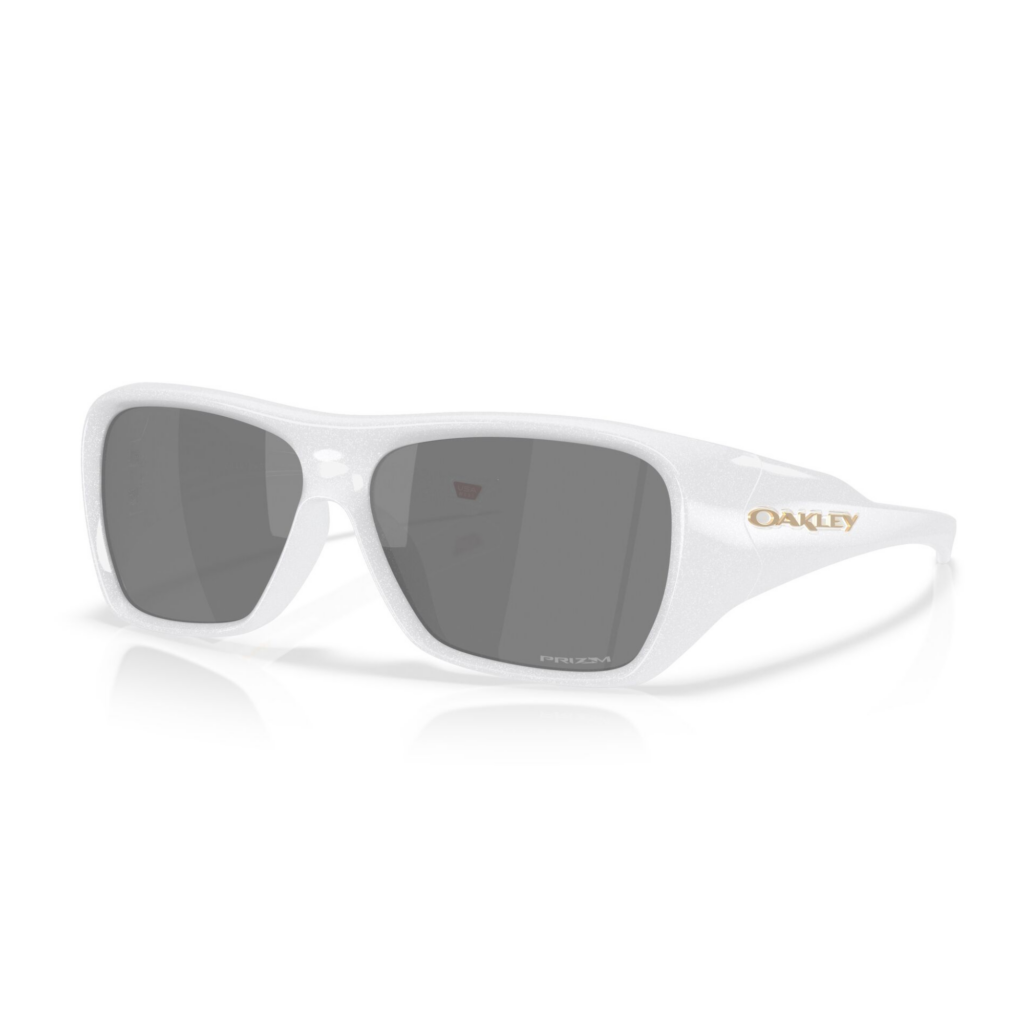 White Oakley sunglasses with gray lenses